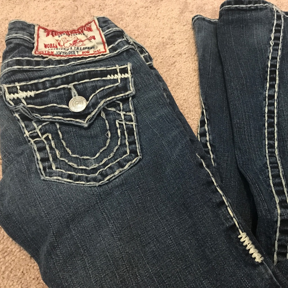 True Religion "Joey Super T" white stitch jeans