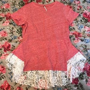 Free People Red Peplum Top with Lace Trim
