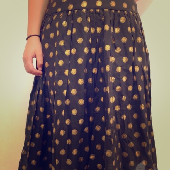Liz Claiborne Pleate Skirt Gold Dots Petite Size12 - Picture 2 of 4