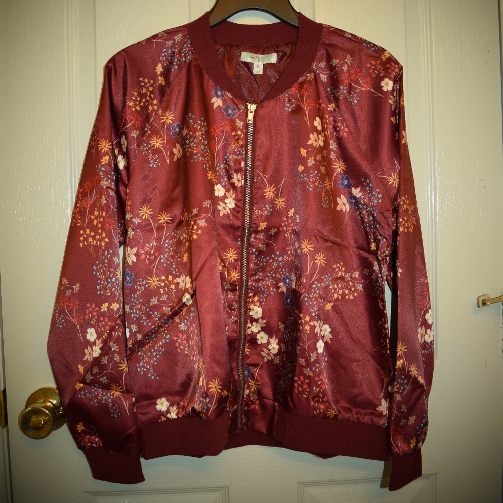 Floral Maroon Bomber Jacket Juniors Medium