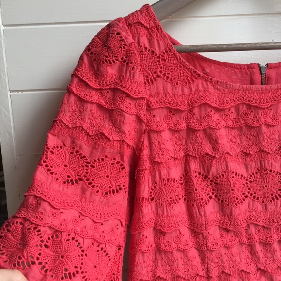 [Anthropology] Coral Pink Crocheted Lace Dress - Picture 3 of 8