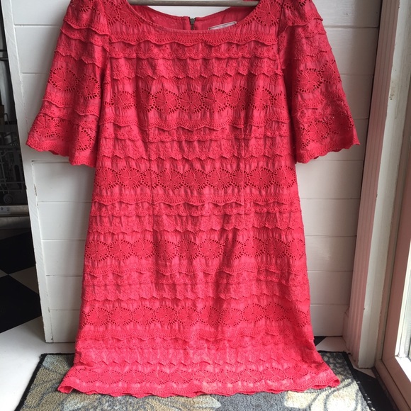 [Anthropology] Coral Pink Crocheted Lace Dress - Picture 6 of 8