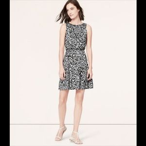 Loft Petite Ink Floral Tie Waist Dress
