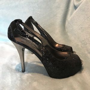 GUESS Black and Silver Sequin High Heels
