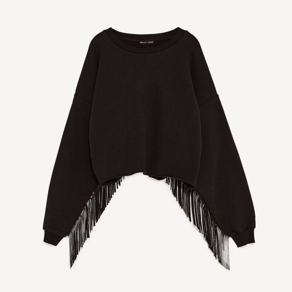 Zara Sweaters Zara Black Fringed Sweatshirt Poshmark