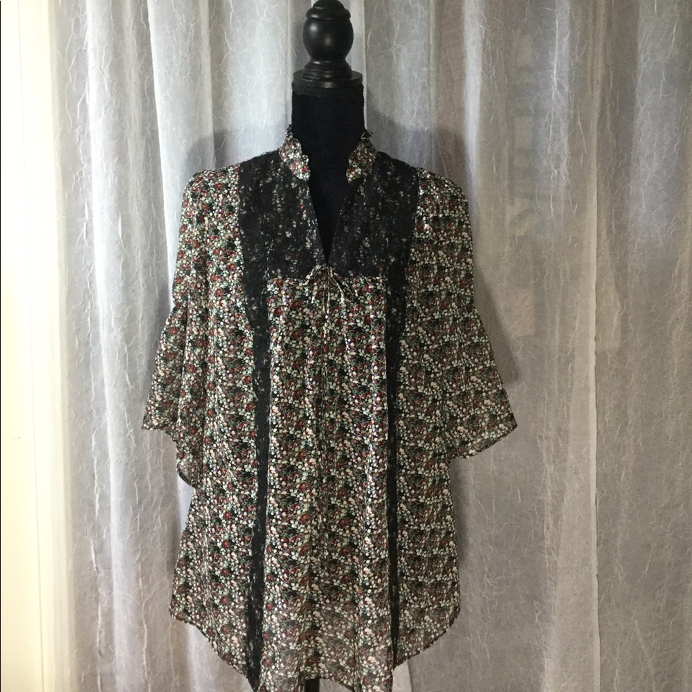 Sheer floral peasant top