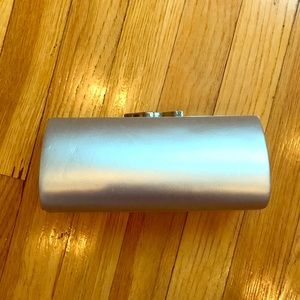 Silver faux leather baguette clutch