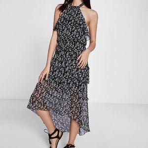 Halter Tiered Ruffle Midi Dress