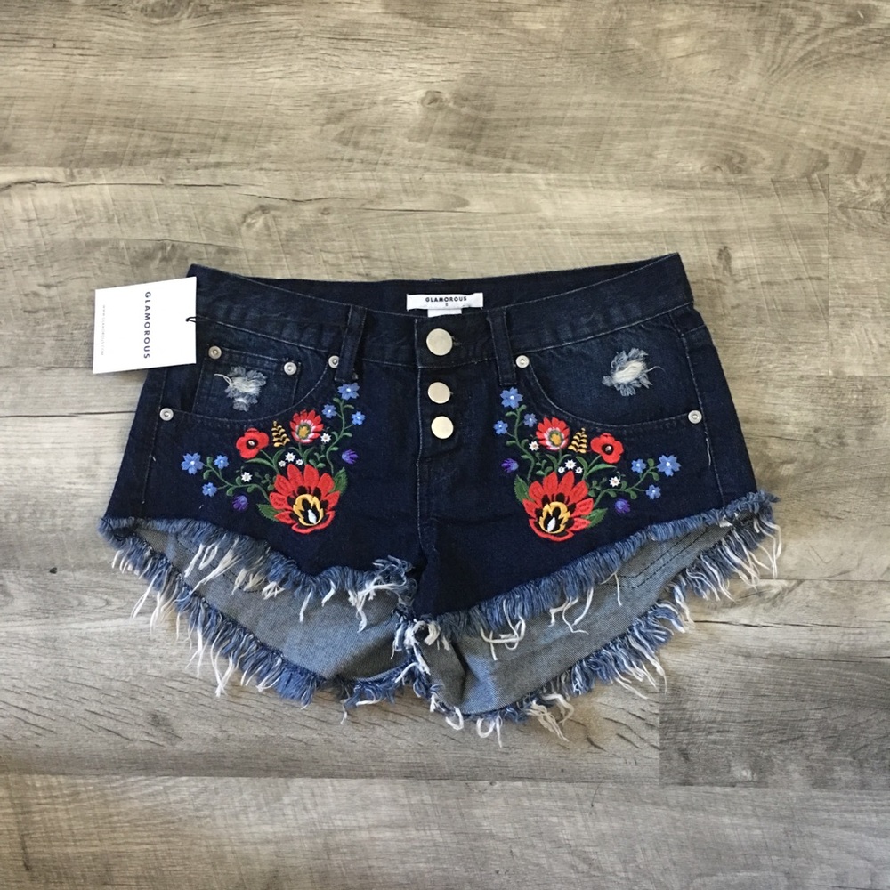 NWT Nasty Gal embroidered denim shorts
