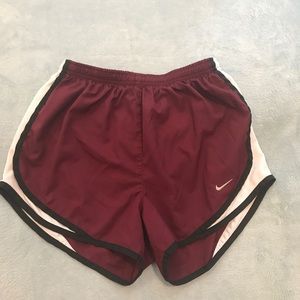 Nike Dri Fit Maroon And White Running Shorts
