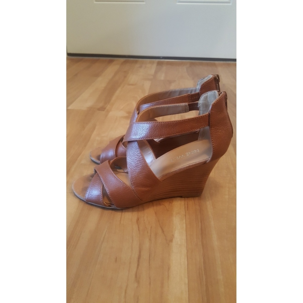 Nine West Brown Leather Wedge Sandals Sz 6.5