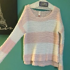 Pink and White Fluffy Sweater