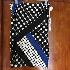 Blue, black, and white patterned skirt
