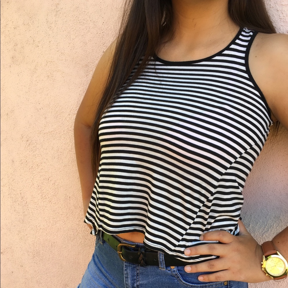 Striped black & white tank top