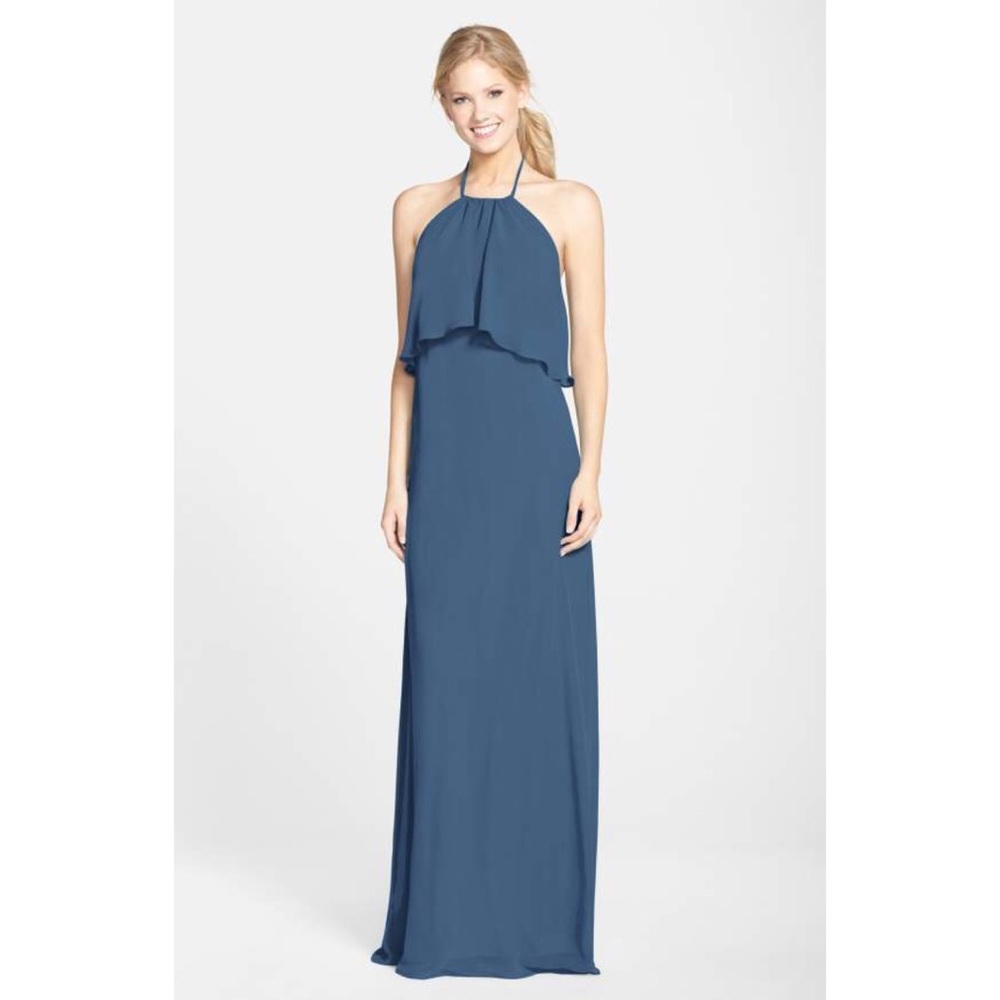 'Cait' Chiffon Halter Gown NOUVELLE AMSALE indigo