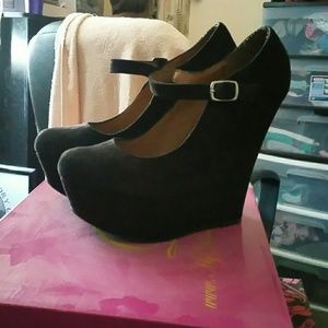 Black mary Jane suede wedges