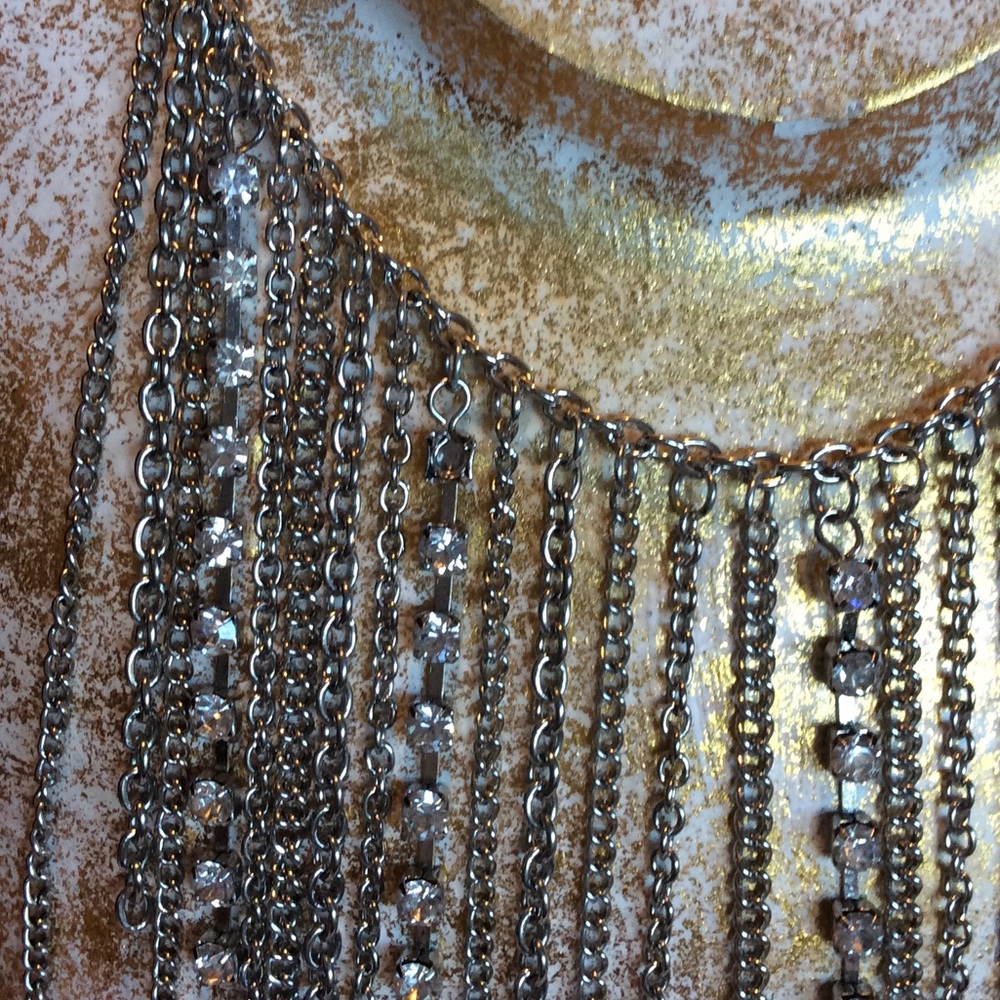 Silver Rhinestone Chain Choker Statement Necklace - Picture 4 of 4