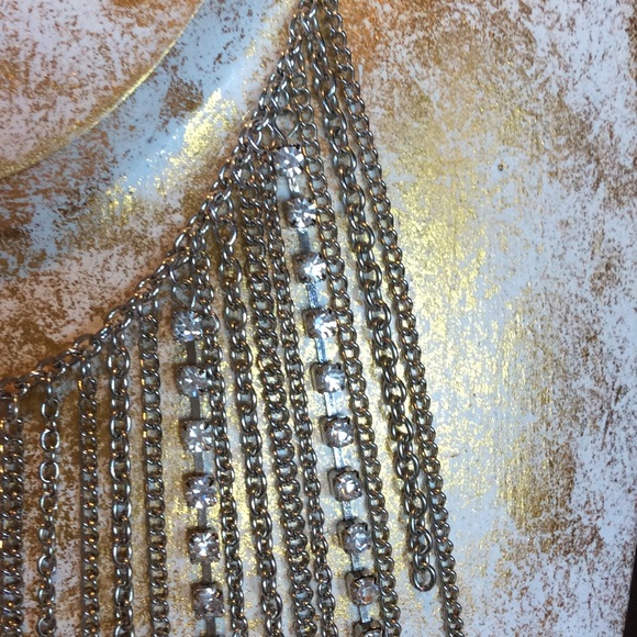 Silver Rhinestone Chain Choker Statement Necklace - Picture 2 of 4