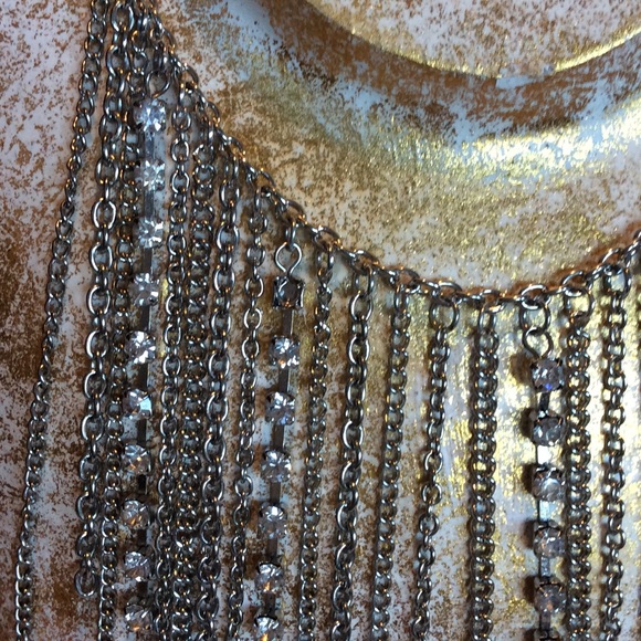 Silver Rhinestone Chain Choker Statement Necklace - Picture 4 of 4