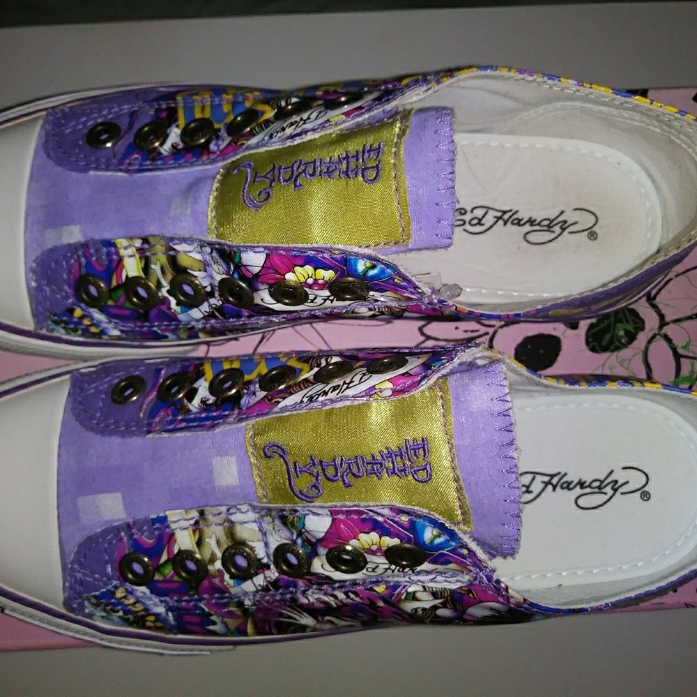 Ed Hardy Sneakers sz 7 Beautiful Grape/Lime