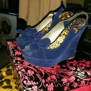Blue suede wedges