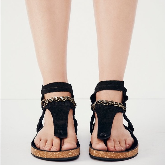 FP Suede Ankle Tie Metal Ring Sandals - Picture 4 of 8