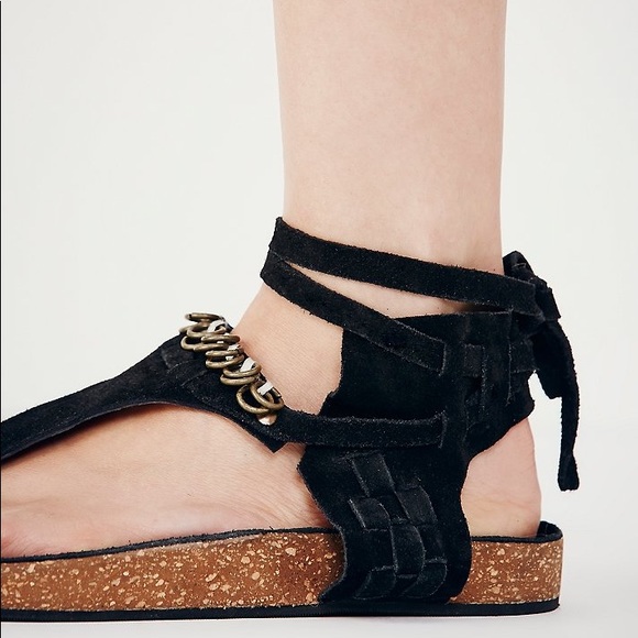 FP Suede Ankle Tie Metal Ring Sandals - Picture 6 of 8