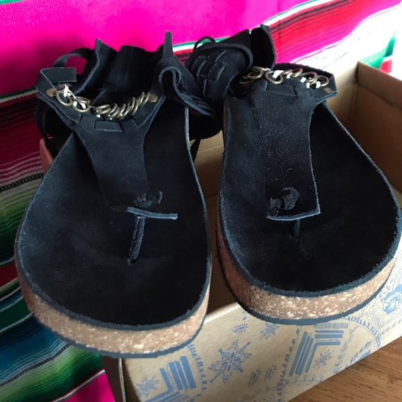 FP Suede Ankle Tie Metal Ring Sandals - Picture 7 of 8