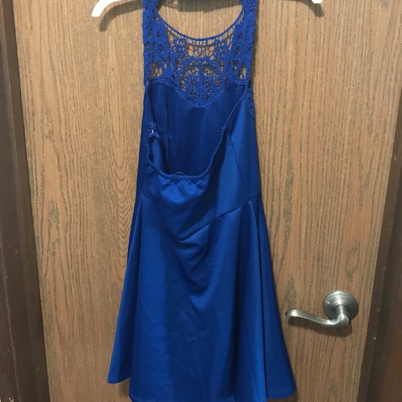 Royal blue halter skater dress with laced front - Picture 2 of 2