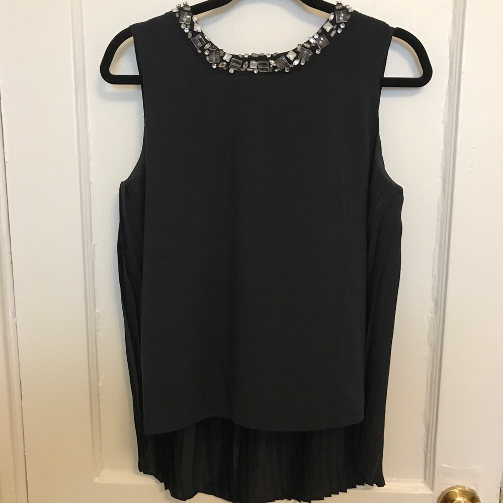 ANN TAYLOR JEWELED NECK TOP
