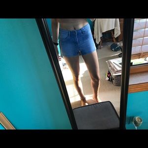 Vibrant blue, stretchy denim shorts