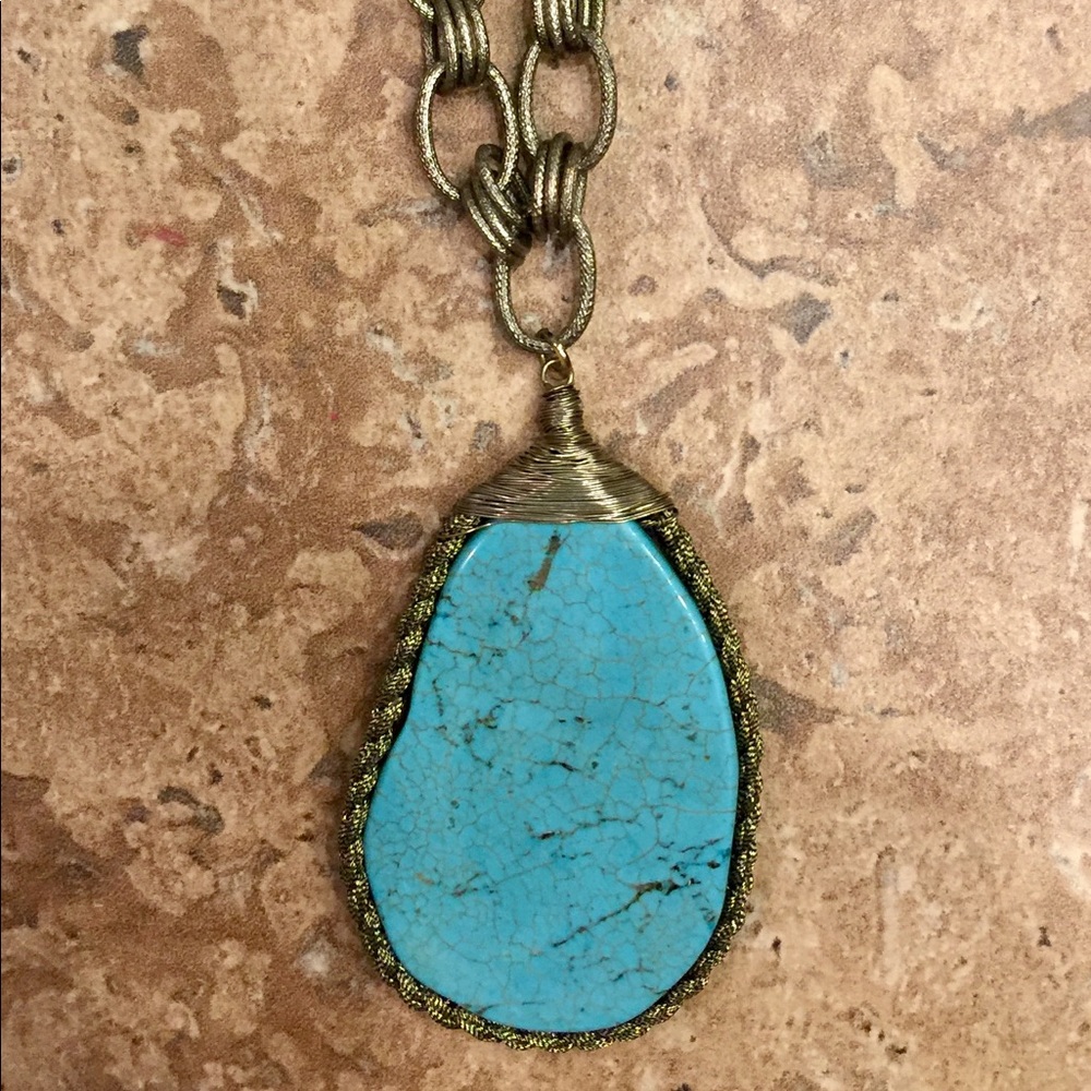 Antiques Gold Link Chain Turquoise Necklace NWT!