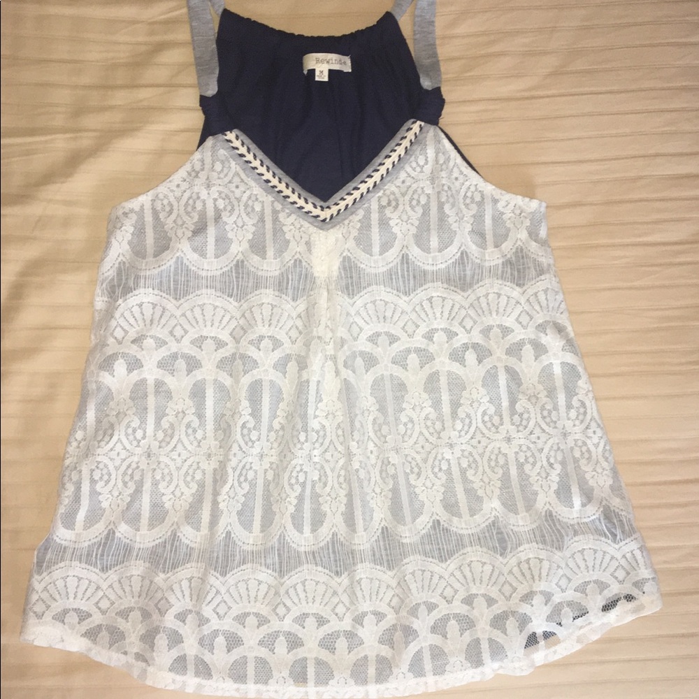 Lace tank with solid back.