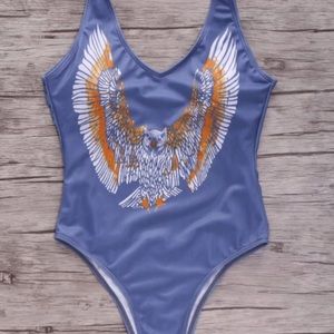 Eagle Print Plunging Neck swimsuit