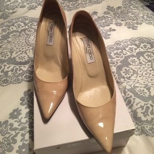 Jimmy Choo patent leather nude pump