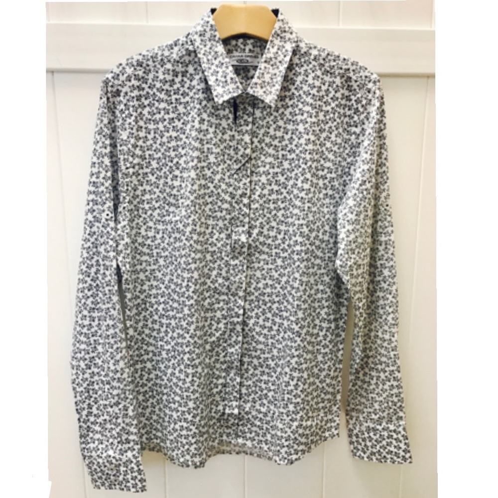 Men's navy and white button up shirt