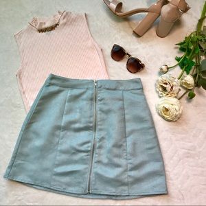 Light blue, suede like, polyester mini skirt