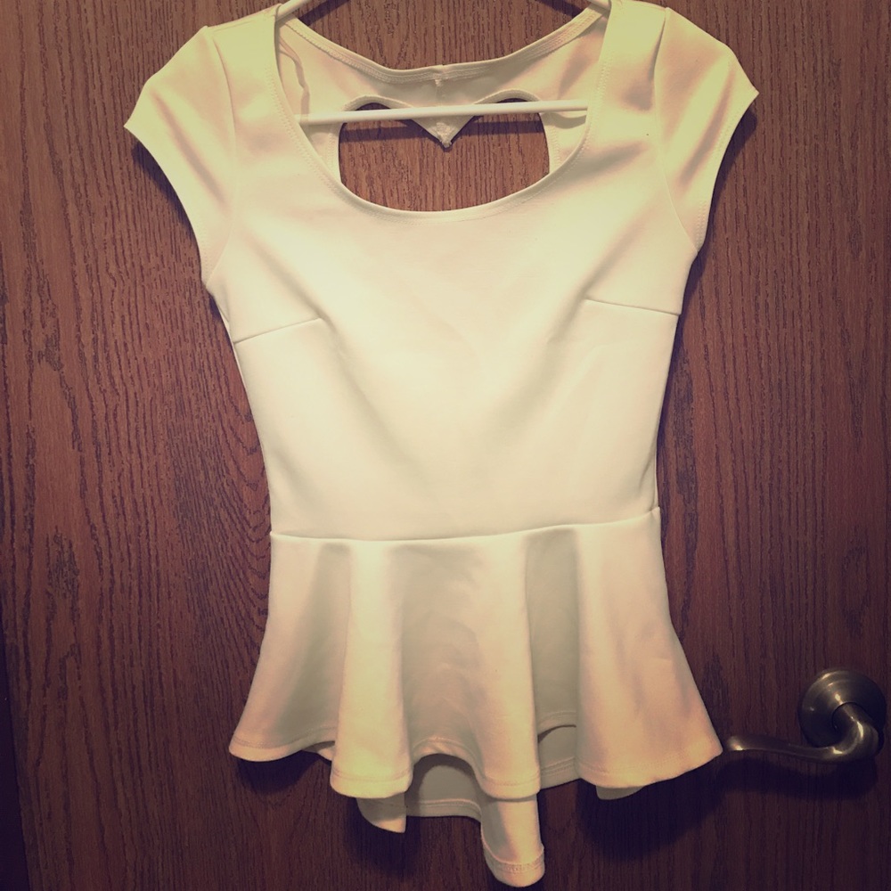 Off white asymmetrical peplum top w/ heart cut out