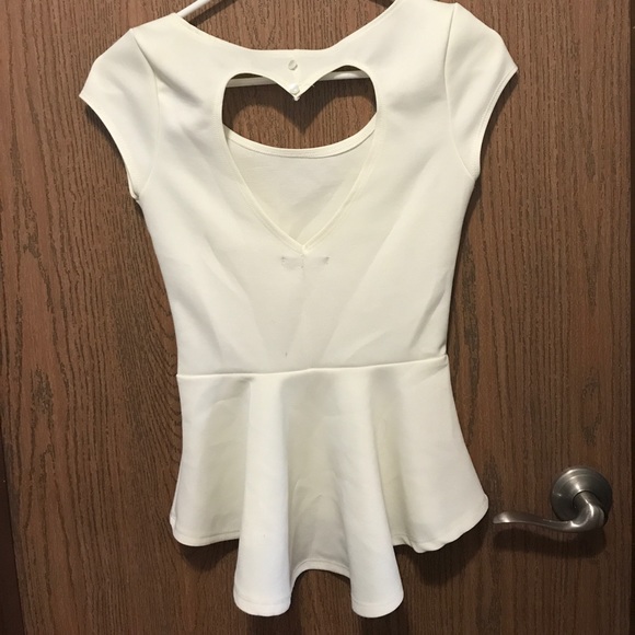 Off white asymmetrical peplum top w/ heart cut out - Picture 2 of 2