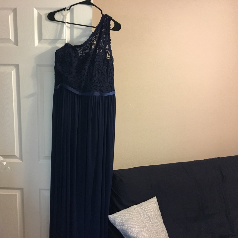 One shoulder Navy lace Maxi dress