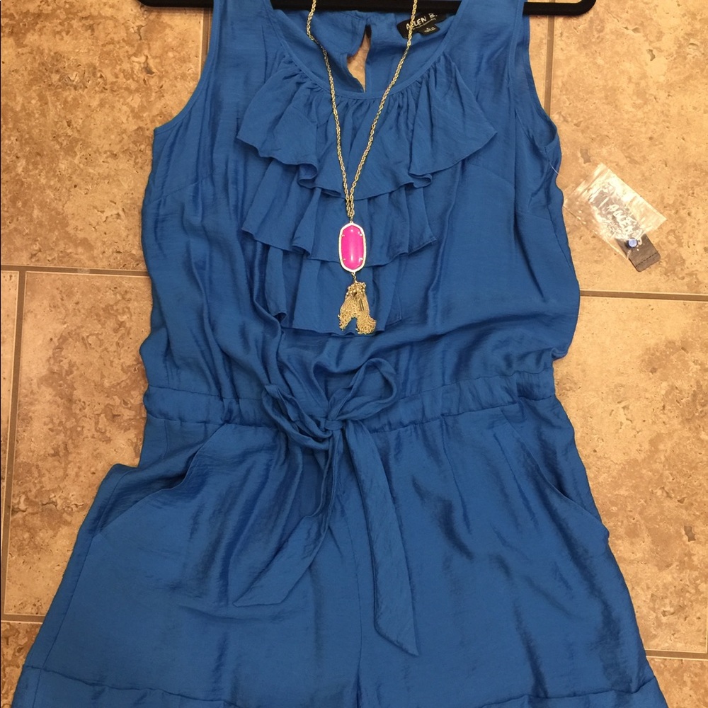 Royal Blue Ruffled Shorts Pocketed Jumpsuit NWT 6