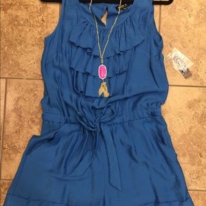 Royal Blue Ruffled Shorts Pocketed Jumpsuit NWT 6