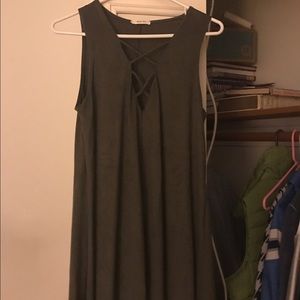 Suede forest green cross front dress