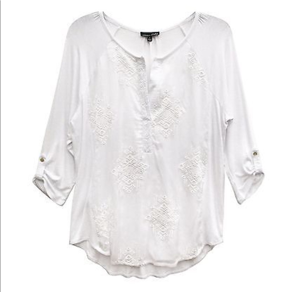 NEW RXB XL White Embroidered Roll-Sleeve Top(NWT)