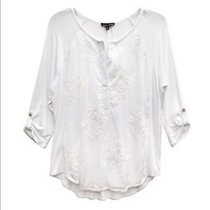 NEW RXB XL White Embroidered Roll-Sleeve Top(NWT)