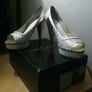 Baby Phat white cutout cat heels in size 9