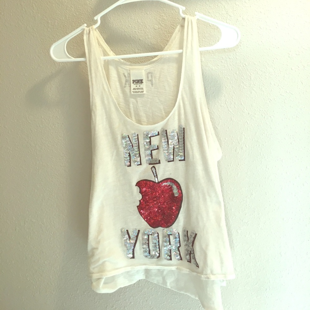 White PINK  sequin tank