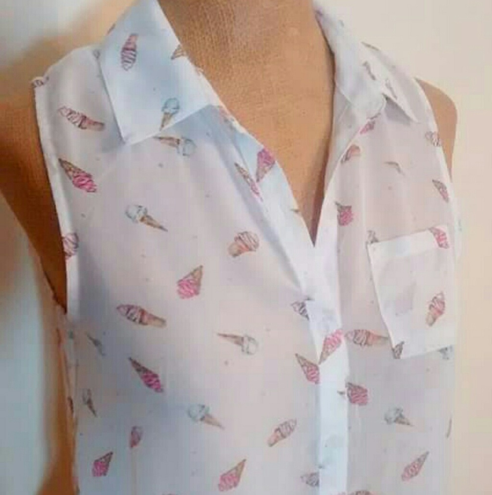 SALE NWT Sheer Ice Cream Sleeveless Collared Top