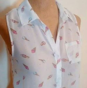 SALE NWT Sheer Ice Cream Sleeveless Collared Top