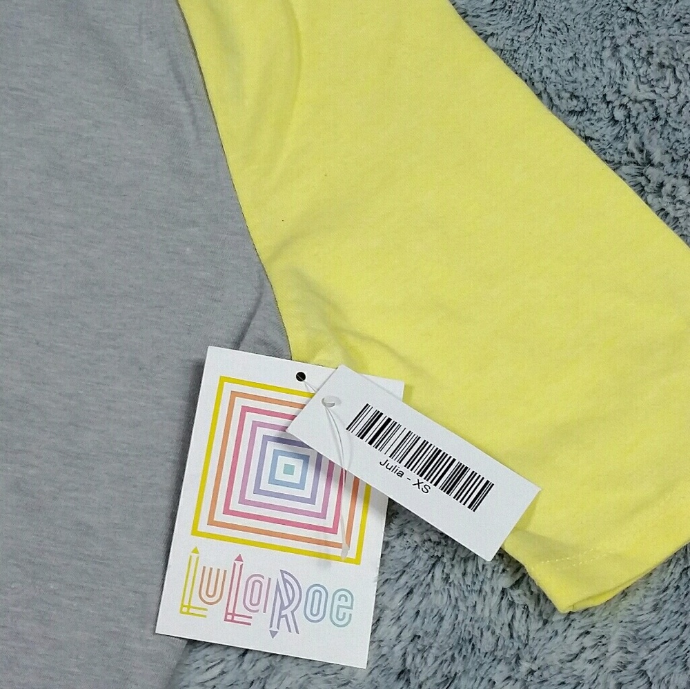 SOLD NWT LuLaRoe Julia Dress Gray & Yellow - Picture 2 of 4